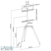 EasyLife - Design STAFFELEI Tripod TV-Stativ - Halterung bis 65 Zoll & 35 kg Fernseher/ Monitor - Schwenkbar & Höhenverstellbar - VESA bis 400x400 (Schwarz/ Nussbaum) - B-Ware
