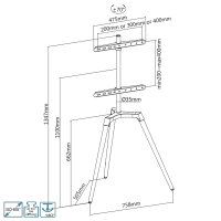 EasyLife - Design STAFFELEI Tripod TV-Stativ - Halterung bis 65 Zoll & 35 kg Fernseher/ Monitor - Schwenkbar & Höhenverstellbar - VESA bis 400x400 (Schwarz/ Buche hell) - B-Ware