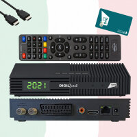 DIGIQuest Ti9 DVB-S2 Full HD Sat Receiver HEVC, TiVuSat zertifiziert mit TiVuSat HD Karte inkl. EasyMouse HDMI Kabel (nicht aktiviert)