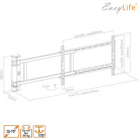EasyLife - TV Wandhalterung elektrisch schwenkbar, 32 bis 75 Zoll, VESA bis 600x400 (schwarz)