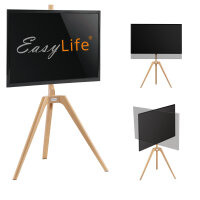 EasyLife - STAFFELEI Tripod Holz TV-Stativ 45 bis 65 Zoll, Schwenkbar & Höhenverstellbar - VESA bis 400x400 (Schwarz/ Buche hell)