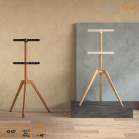 EasyLife - STAFFELEI Tripod Holz TV-Stativ 45 bis 65 Zoll, Schwenkbar & Höhenverstellbar - VESA bis 400x400 (Schwarz/ Buche hell)