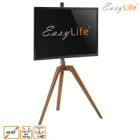 EasyLife - STAFFELEI Tripod Holz TV-Stativ 45 bis 65 Zoll, Schwenkbar & Höhenverstellbar - VESA bis 400x400 (Schwarz/ Nussbaum dunkel)