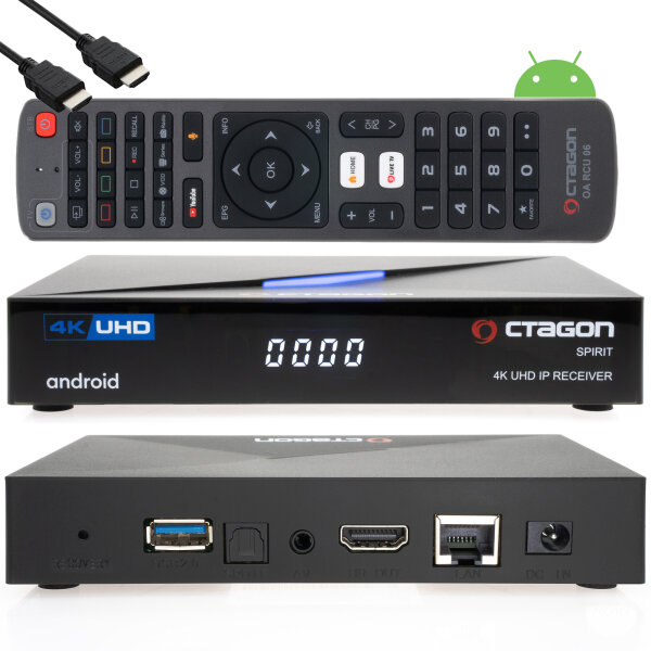 Octagon SPIRIT 4K UHD HDR10+ Smart Android TV OTT IP Media-Streaming-Box mit WLAN, BT Fernbedienung + Widevine Level L1 Support