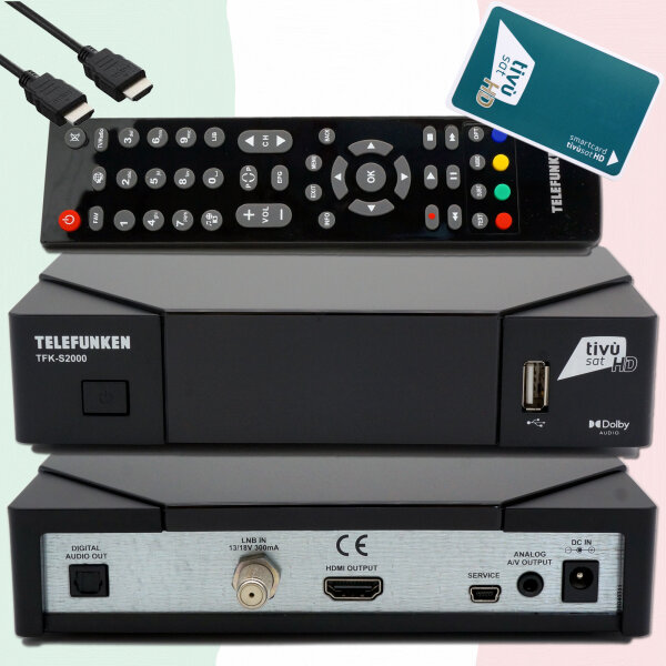 Telefunken TFK-S2000 DVB-S2 Full HD Sat Receiver HEVC, TiVuSat zertifiziert mit TiVuSat HD Karte