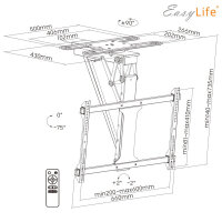 EasyLife - TV Deckenhalter Smart Home elektrisch drehbar und schwenkbar 32 bis 75 Zoll, VESA bis 600x400 (schwarz)