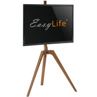 EasyLife - STAFFELEI Tripod Holz TV-Stativ 45 bis 65 Zoll, Schwenkbar & Höhenverstellbar - VESA bis 400x400 (Weiß/ Nussbaum)