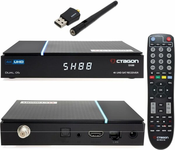 OCTAGON SX88 V2 4K UHD S2+IP 1xDVB-S2 E2 Linux Smart TV Sat Receiver + 600Mbit WLAN