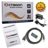 Octagon SF8008 4K COMBO SUPREME UHD E2 DVB-S2X & DVB-C/T2 Linux PVR Receiver mit 2.4/5G Dual-Band WiFi + 500GB M.2 SSD