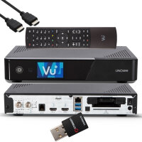 VU+ UNO 4K SE - UHD HDR 1x DVB-S2 FBC Sat Twin Tuner E2 Linux Receiver, YouTube, Satellit Festplattenreceiver, CI + Kartenleser, Media Player, USB 3.0 + 300 Mbit WiFi Stick