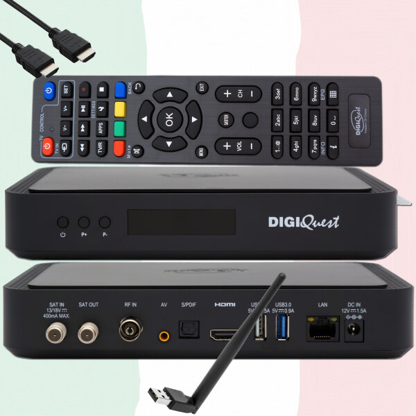 TiVuSat Karte 4K UHD + DIGIQuest Q80 4K H.265 S2+T2 Combo Receiver - TiVuSat zertifiziert +150 Wifi (Karte nicht aktiviert)