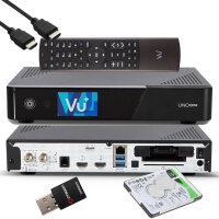 VU+ UNO 4K SE - UHD HDR 1x DVB-S2 FBC Sat Twin Tuner E2 Linux Receiver, YouTube, Satellit Festplattenreceiver, CI + Kartenleser, Media Player, USB 3.0 + 1TB HDD, 300 Mbit WiFi