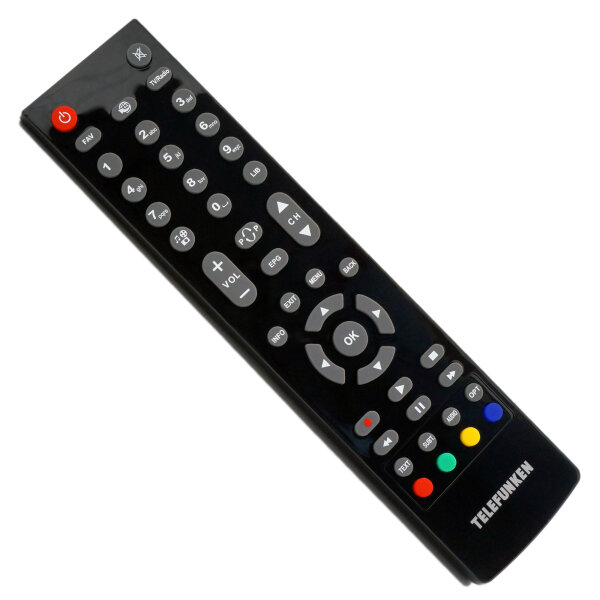 Telefunken Original / Ersatz Fernbedienung TLC147 passend für den Telefunken Receiver TFK-S2000 Elegantes ergonomisches Design mit schwarzem Hochglanz Finish (nicht für Telefunken TV-Geräte)