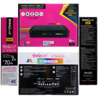 TiVuSat Karte 4K UHD + DIGIQuest Q80 4K H.265 S2+T2 Combo Receiver - TiVuSat zertifiziert + 150 Wifi Stick (Karte aktiviert)