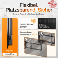 EasyLife TV Wandhalterung 2. Generation elektrisch schwenkbar mit Auto Drive-out Funktion | Anti-Kollision | Ultra-Slim 56 mm | 32–75 Zoll | 50 kg | Schwarz