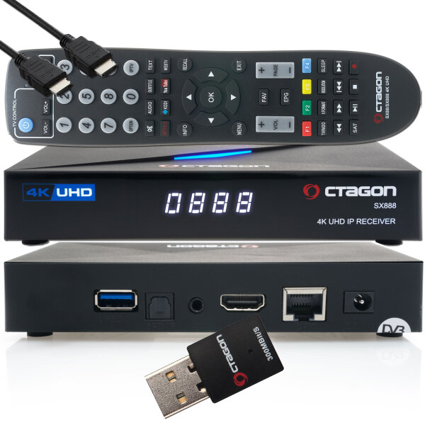 OCTAGON SX888 4K UHD IP H.265 HEVC IPTV Set-Top Box + 300 Mbits Wifi Stick