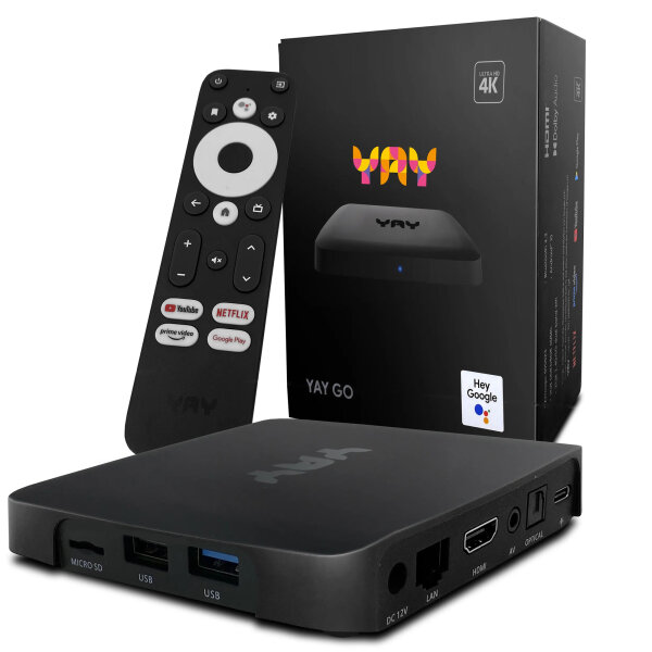VU+ YAY GO Android TV 4K UHD Streaming Box, Android TV 12, Chromecast integriert, Google zertifiziert