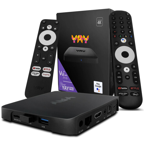 VU+ YAY GO PRO Android TV 4K UHD Streaming Box, Android TV 12, Chromecast integriert, Google zertifiziert