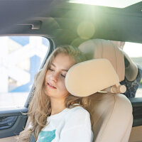 EasyTravel ergonomisches Auto Reise Kopfkissen - Kunstleder beige / Doppelnaht beige