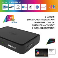 TiVuSat Smartcard Schwarz + DIGIQuest Q99 4K Combo Receiver mit WiFi Stick - tivùsat zertifiziert (bereits aktiviert), HEVC HDR, Rai Mediaset LA7, PVR ready, LAN, inkl. HDMI Kabel