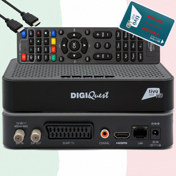 DIGIQuest Q10 DVB-S2 Full HD Sat Receiver HEVC, TiVuSat zertifiziert mit aktivierter TiVuSat HD Karte