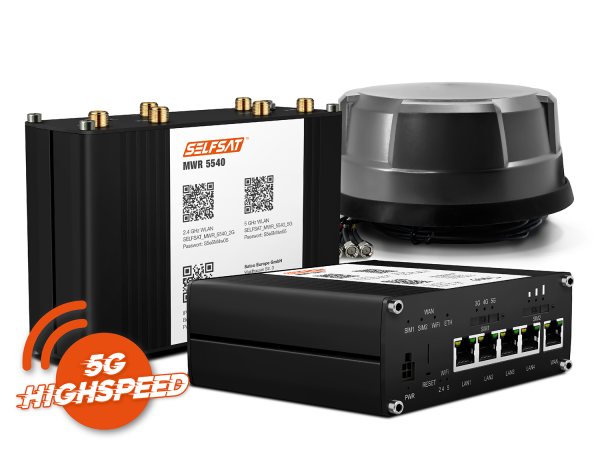 SELFSAT MWR 5540 eSIM 5G Cat 12 WLAN Router bis 2,6 Gbps inkl. Panorama Antenne schwarz