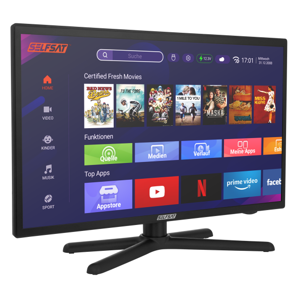 SELFSAT SMART LED TV 1224 (60cm/24") inkl. DVB-S2/C/T2 HD Tuner mit WLAN und Bluetooth