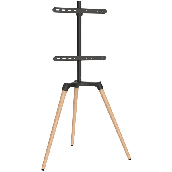 EasyLife - Design STAFFELEI Tripod TV-Stativ - Halterung bis 65 Zoll & 35 kg Fernseher/ Monitor - Schwenkbar & Höhenverstellbar - VESA bis 400x400 (Schwarz/ Buche hell)