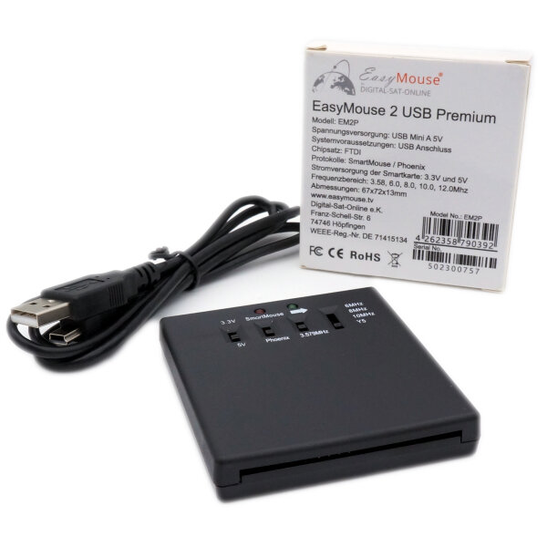 EasyMouse / Smartmouse 2 USB Premium Programmer für Smartcard mit DIP-Schalter für 3.58, 6.00, 8.00, 10.00 und 12.00Mhz