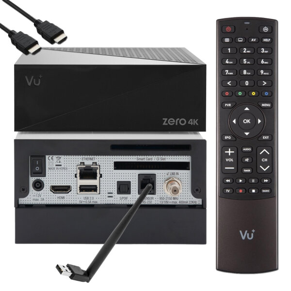 VU+ Zero 4K 1x DVB-S2X Multistream Linux UHD Receiver + 1TB HDD und 150 Mbits Wifi Stick